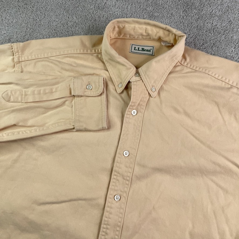 Vintage LL Bean Shirt Mens Large Tan Twill Long Sleeve Button Down 90s